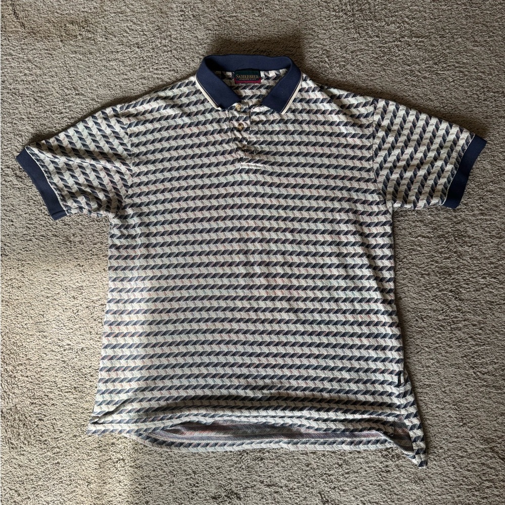 Saddlebred Navy and White Patterned Polo Shirt